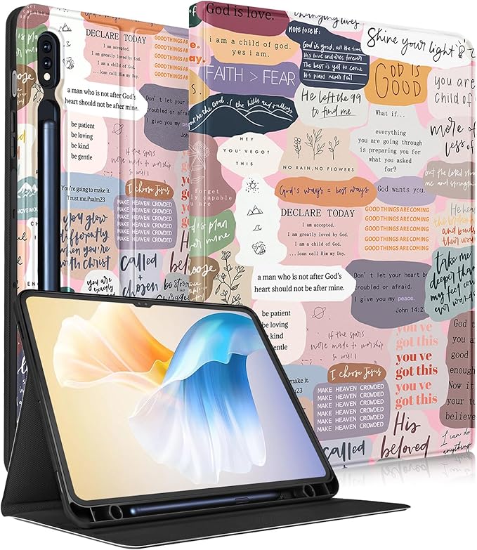 Samsung Galaxy Tab S8/S9 Ultra Case 14.6 Inch 2022/2023 for Women Girls - Folio Cover With Pencil Holder Cute Girly Kawaii Quotes Design Pretty Tablet Cases