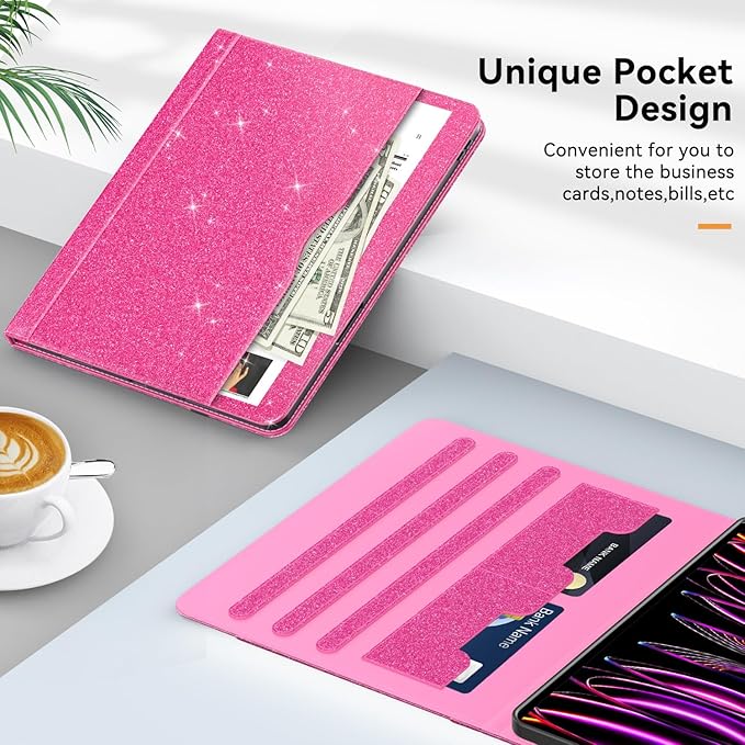 Case for New iPad Pro 12.9 inch 6th/5th/4th/3rd Generation 2022/2021/2020/2018 12.9'' ipad Pro Leather Protective Cover 6/5/4/3 Gen with Pencil Holder Auto Wake/Sleep Glitter Pink