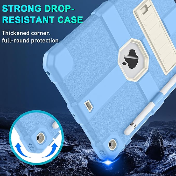 Case for iPad 9th/8th/7th Generation 2021/2020/2019(10.2 inch) Heavy Duty Shockproof Rugged Protective 10.2 Cover with Built-in Stand for iPad 9 8 7 Gen(White+Light Blue)