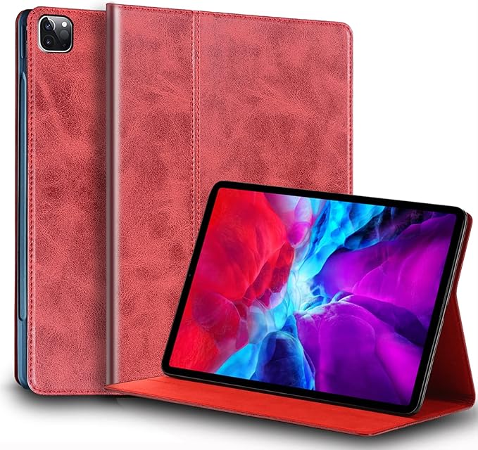 for Ipad Pro 11-inch 4th/3rd/2nd/1st Gen Case 2022/2021/2020/2018 Genuine Leather Cover Protective ShellAuto Wake/Sleep.Red