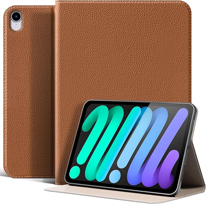 Case for iPad mini 7 (A17 Pro) 2024 iPad mini 6th Generation 2021 Leather Protective Shockproof Smart Cover Adjustable Stand - Auto Wake/Sleep and Multiple View AnglesBrown