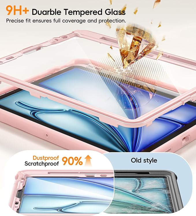 BATYUE Case for iPad Air 11-inch M4(2026)/ M3 (2025) / M2 (2024) iPad Air 5th/4th 10.9 inch(2022/2020) iPad Pro 11 4th/3rd/2nd/1st Cover with Class Screen ProtectorPencil Holder &amp Strap Pink