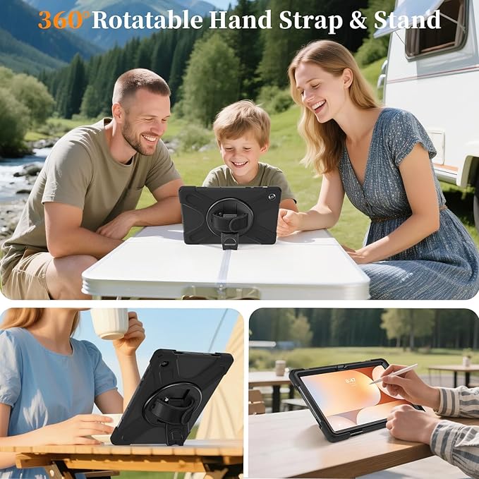 Lunivop Case Compatible with Samsung Galaxy Tab A11 Plus Case 11 Inch 360° Rotating Stand/Hand Strap with Built-in Screen Protector Heavy Duty Tablet Cover for Samsung Tab A11+ Plus Black