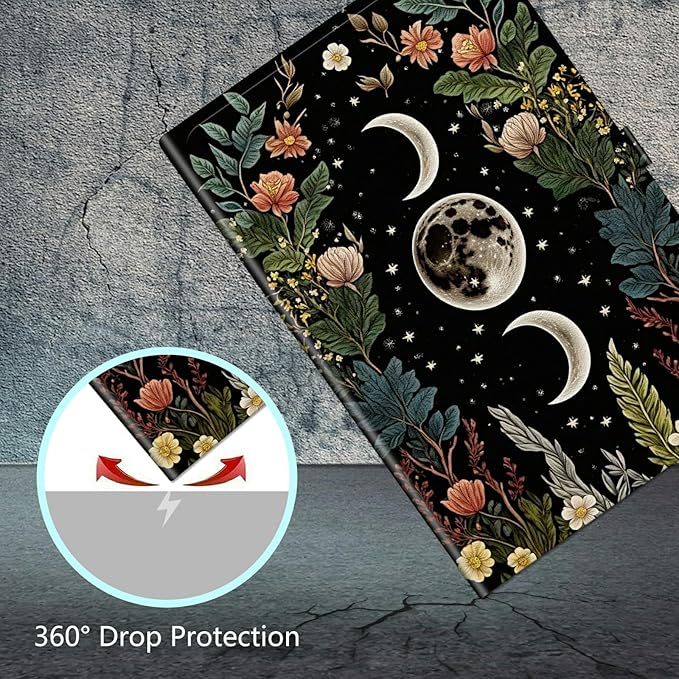 Rossy Universal 10.0 Tablet Case Universal Case for 9.6-10.5 Inch Android Tablet Slim PU Leather Stand Folio Shell Cover with 360 Degree Rotatable Kickstand Multiple ViewingFlower Moon Star