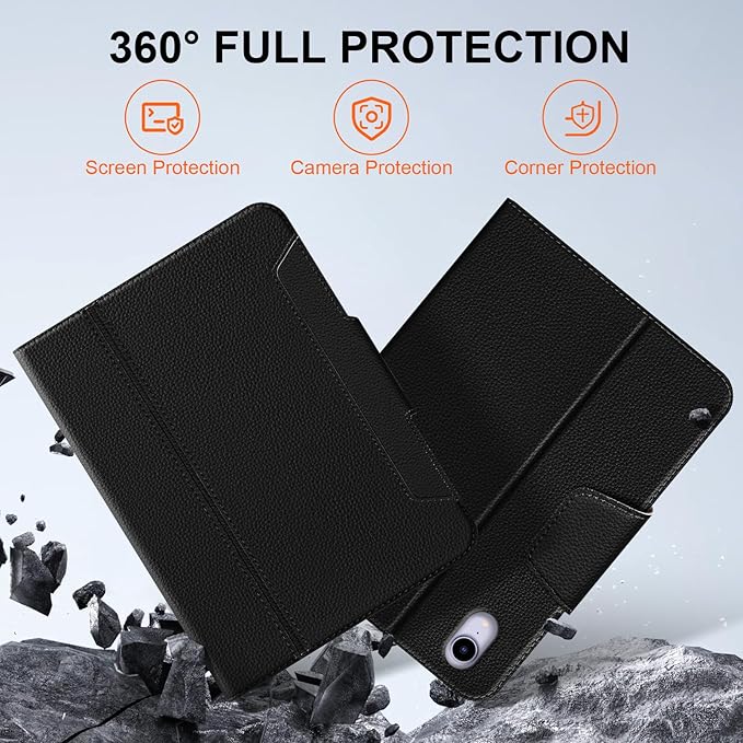 for iPad mini 7 (A17 Pro) 2024 iPad mini 6th Generation 2021 with Pencil HolderSmart Leather Cover with Buckle Protective Auto Wake/Sleep Adjustable Stand Multiple View Angles Black