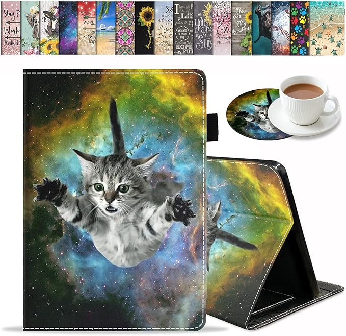 Case for Amazon Fire HD 10 &amp Fire HD 10 Plus Tablet (11th Generation 2021 Release) - Premium PU Leather Cover with Auto Sleep Wake Galaxy Flying Cat