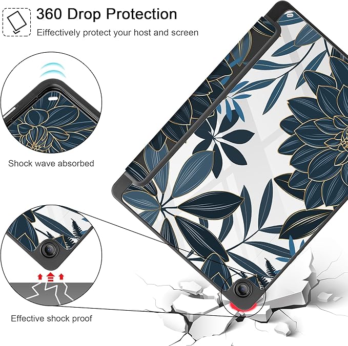 Tuiklol for Samsung Galaxy Tab A9+ Tablet 11” / A9+ Plus 2024 2023Buit-in S-Pen Holder with Clear Protective Cover Transparent Back Shell Auto Wake/Sleep Samsung Tab A9 Plus CoverBlack Flower