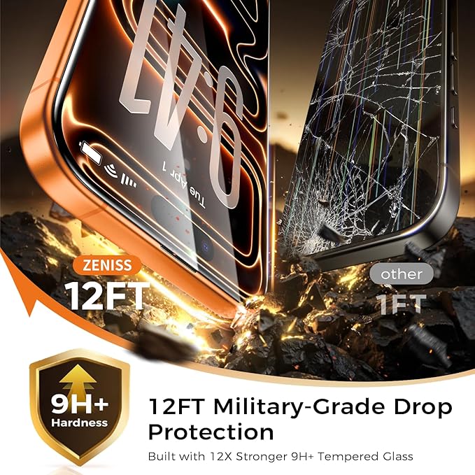 NeverBreak 9H+ Hardness for iPhone 17 Pro Max Screen Protector 12FT Military Grade Protection (Scratch Shatter Drop Resistance) Tempered Glass Full Edge Coverage 6.9 2 Pack with De-Bubble Card