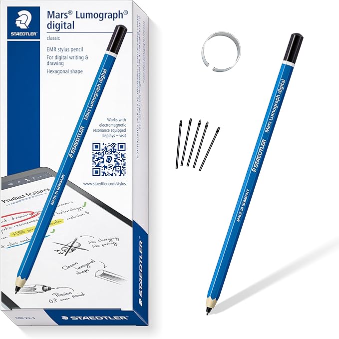 STAEDTLER Mars Lumograph Classic Digital Stylus Pen: No Charging EMR Palm Rejection 4.096 Pressure Levels Hexagonal Shape Natural Writing and Drawing on Touchscreen Tablet Laptop Phone