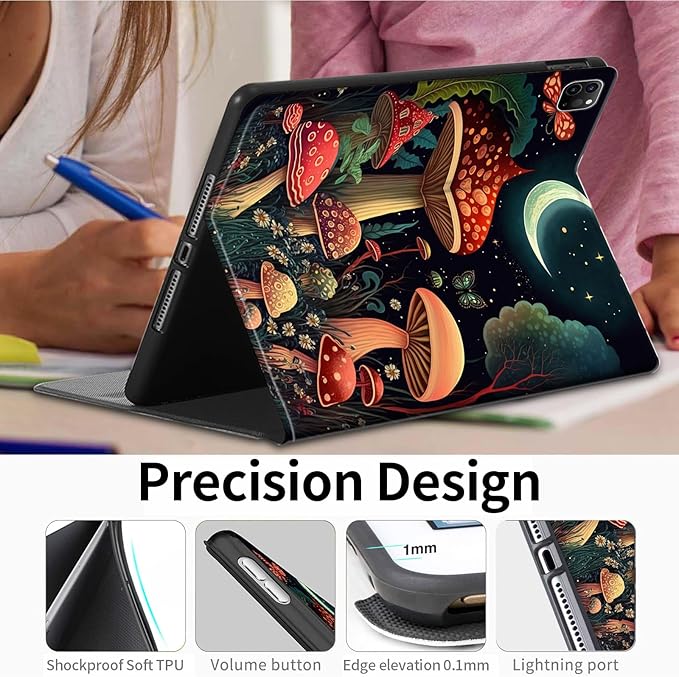 for iPad Air 13 Inch Case M3/M2 2025/2024for iPad Pro 12.9 Case 2022/2021/2020 6th/5th/4th GenPU Leather Slim Standing Smart Cover with Auto Sleep/WakeNight Sence Mushrooms