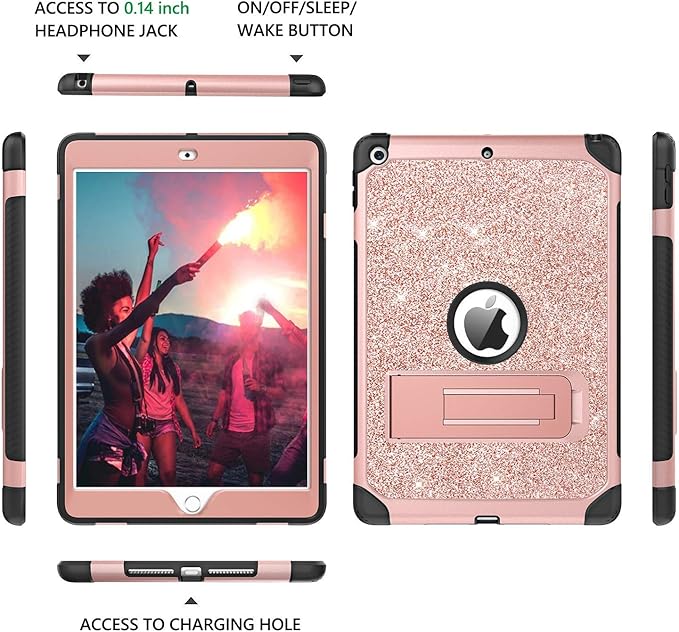 BENTOBEN case for iPad 9th / 8th/ 7th Generation 10.2 ( 2021/2020/2019) Glitter Sparkly 3 Layers Shockproof Kickstand Protective Tablet Cover Rose Gold