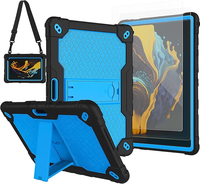 Case for Pritom M10 /quntiCO Y10 /Digiland DL1036 /Voger priorpad X100 /VUCATIMES N10/Gateway 10.1 HD Tab Case with Stand Rubber Hybrid Come with 9H Tempered Glass Film (Black/Blue/2 PCS)