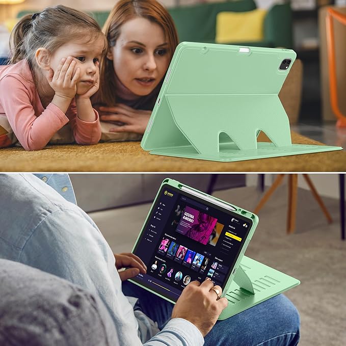 VIKESI Case for iPad Pro 12.9 6th / 5th / 4th / 3rd Generation Case 2022/2021/2020/2018Multiple Angles Magnetic Stand CoverShockproof Soft BackPencil Holderand Auto Sleep/WakeMatcha