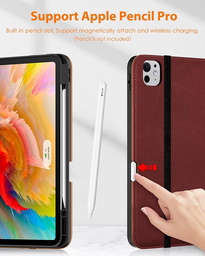 DTTO for iPad Pro 13 inch Case (M5/M4) 2025/2024 Premium Leather Business Folio Stand Cover with Pencil Holder - Auto Wake/Sleep &amp Multiple Viewing Angles Built in Hand Strap &amp Pocket Burgu