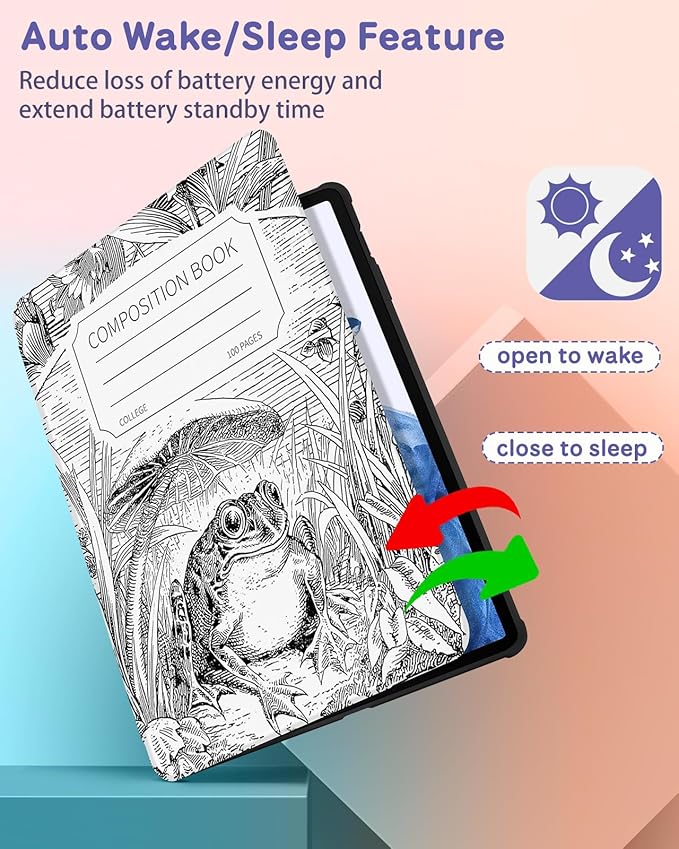 for Samsung Galaxy Tab S10 Fe Case - Tab S9 Fe/S9 Case with Pencil Holder Women Girls Cute Girly Pretty Frog Unique Aesthetic Design Teens Rotating Tablet Cases Cover