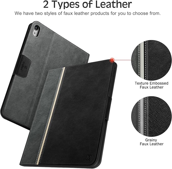 KingBlanc Case for iPad (A16) 11th Generation 11-inch 2025 iPad 10th Generation 10.9 2022 with Pencil Holder Vegan Leather Protective Stand Cover Auto Sleep Wake Multi-Angle Viewing/Typing Black