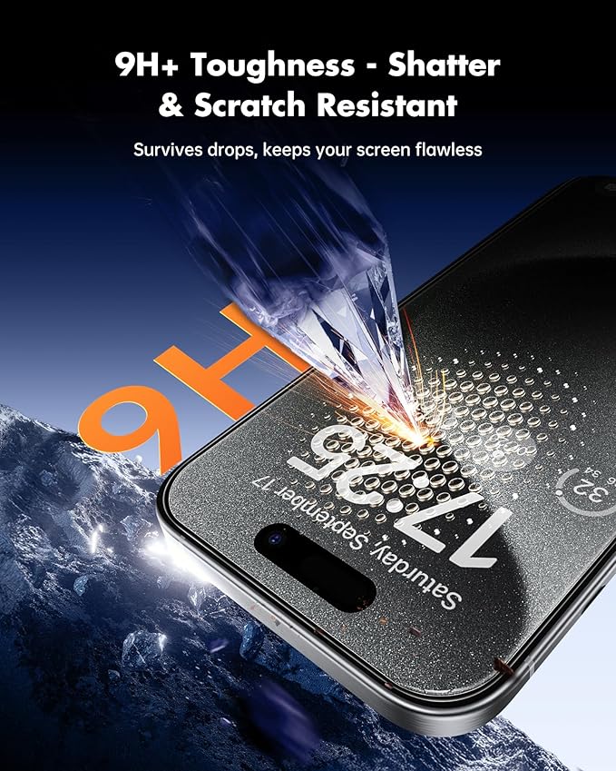UNBREAKcable Privacy Screen Protector for iPhone 15 Pro (6.1-Inch) 2-Pack + 2 Lens Protectors｜25° Anti-Spy｜9H Hardness｜Anti-Fingerprint｜HD Clarity Tempered Glass