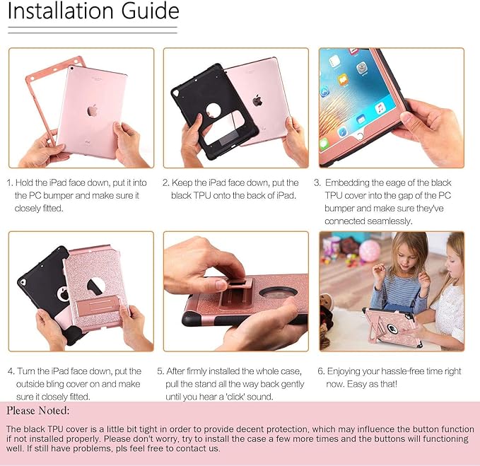 YINLAI Case for iPad 6th/5th Generation iPad 9.7 Case Glitter Women Girls Hybrid Shockproof Protective Cover with Kickstand iPad 9.7-Inch iPad Air 2nd A1893/A1954/A1822/A1823Rose Gold