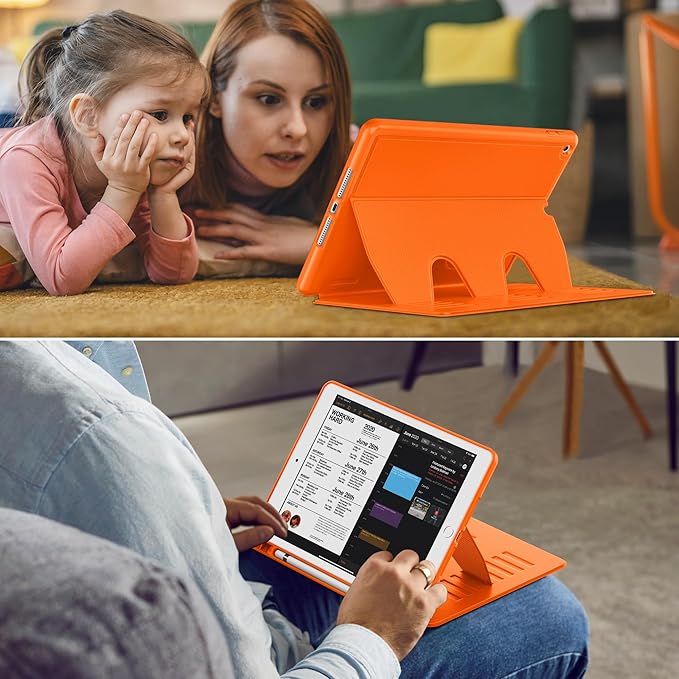 VIKESI Case for iPad 9th / 8th / 7th Generation 10.2 inch (2021/2020/2019 Released)Multiple Angles Magnetic Stand CoverShockproof BackPencil Holderand Auto Sleep/WakeOrange