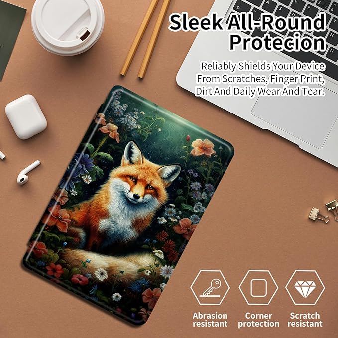 Case for Amazon Fire HD 10 Tablet (5th/7th/9th Generation2015/2017/2019 Release)360 Degree Rotating Swivel Stand Protective Cover for Fire HD 10 TabletFox in Flowers