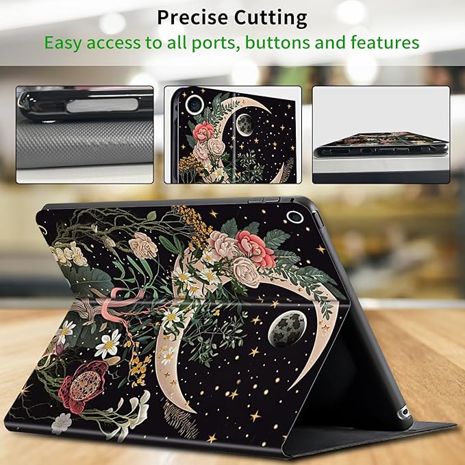 Case for All New Fire HD 10 Tablet 13th Generation 10.1 inch 2023 Release Lightweight Protective PU Leather Smart Stand Case Cover with Auto Wake Sleep - Moon Floral Flower