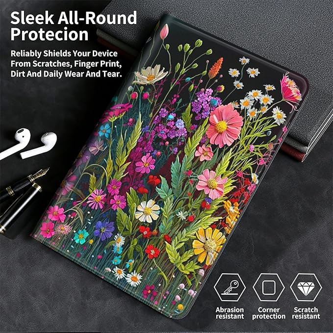 Case for Kindle Paperwhite 12th Generation &amp Kindle Colorsoft Signature Edition 2024 7 inch Lightweight Smart Case PU Leather Adjustable Stand Protective Cover with Auto Wake/Sleep - Floral Flower