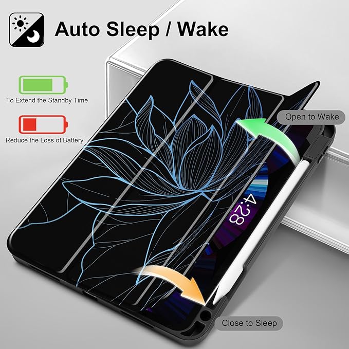 May Chen Case for iPad Pro 11 inch (4th 3rd 2nd &amp 1st Gen) 2022 2021 2020 2018 Trifold Stand + Pencil Holder + Auto Wake/Sleep + Soft TPU Protective Stand Back Cover Botanical line