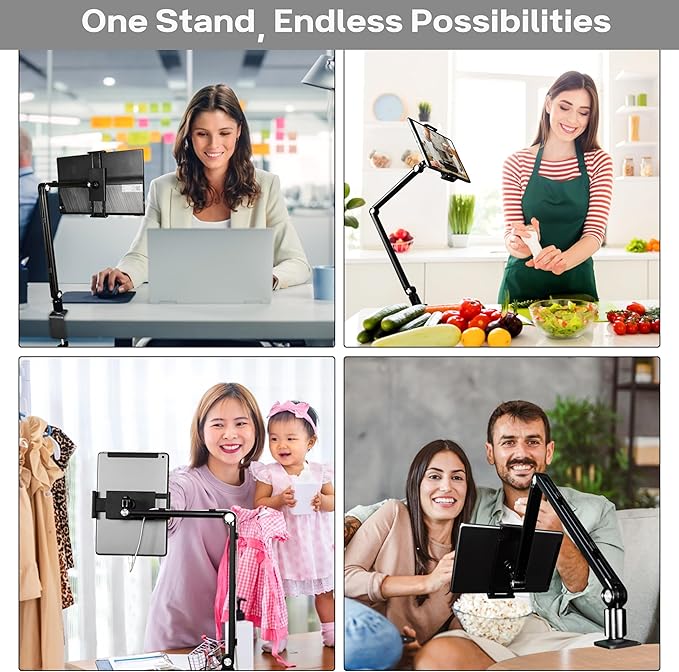 Stand for 16 Inch Portable Monitor - Heavy Duty Aluminum Mount with Infinite Angle Adjustment Built-in Cable Management - Fits iPad Pro 12.9 Tablets iPhone (Holds 4.7-16 Devices)