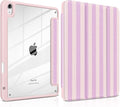 DONGKE Case for iPad Air 11-inch M4 2026 &amp M3 2025 &amp M2 2024 iPad Air 5th/4th Generation 10.9 2022/2020 [Built-in Pencil Holder] Clear Acrylic Back Trifold Stand Smart Cover Pink Stripes