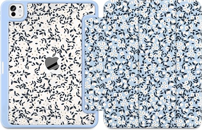 MecBevia Case for iPad Pro 11 inch M5 2025 / M4 2024 (6th/5th Gen) A3357 A3358 A3359 A2836 A2837 A3006 – Built-in Pencil Holder &amp Auto Wake/Sleep Vintage Ditsy Floral