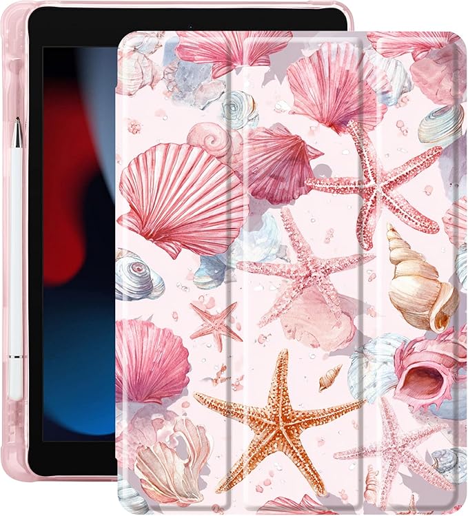 Idocolors Case for iPad 11 inch (A16 Chip) 2025 Generation 11th / iPad 10.9 inch 2022 10th Gen Built-in Pencil Holder with Soft TPU Shockproof Back Shell Auto Wake/Sleep Seashell-Pink