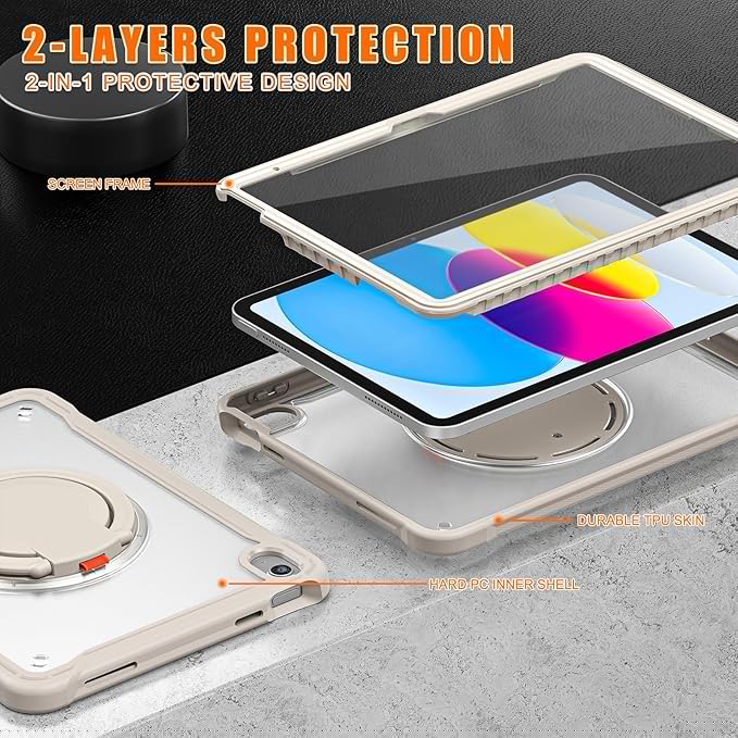 Batianda Ultimate Protective Case for New iPad 11th Generation 11 inch 2025 A16 Chip Sturdy Rugged Shockproof Silicone Tablet Cover with 360° Rotatable Ring Kickstand &amp Pencil Holder Khaki