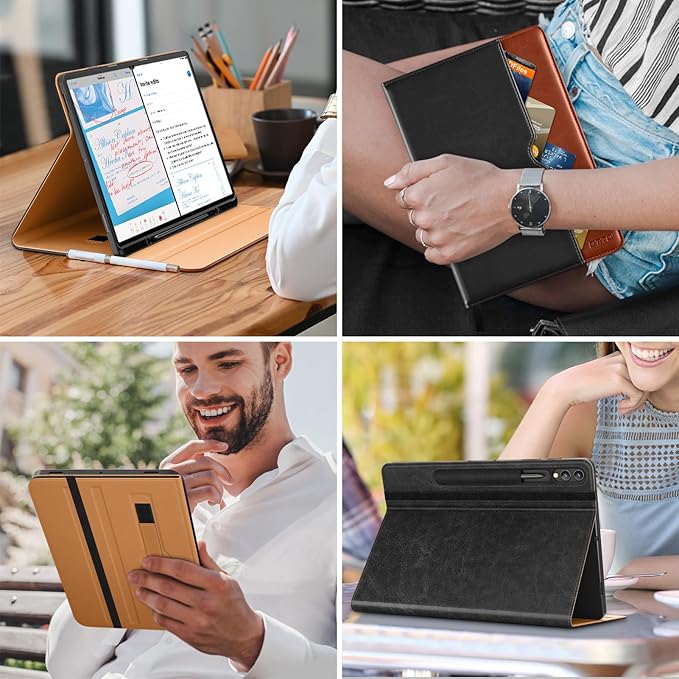 DTTO for Samsung Galaxy Tab S10 Ultra / S9 Ultra / S8 Ultra Case 2024/2023/2022 Premium Leather Business Folio Stand Cover with S Pen Holder for 14.6 Inch Tablet Auto Wake/Sleep Black Brown