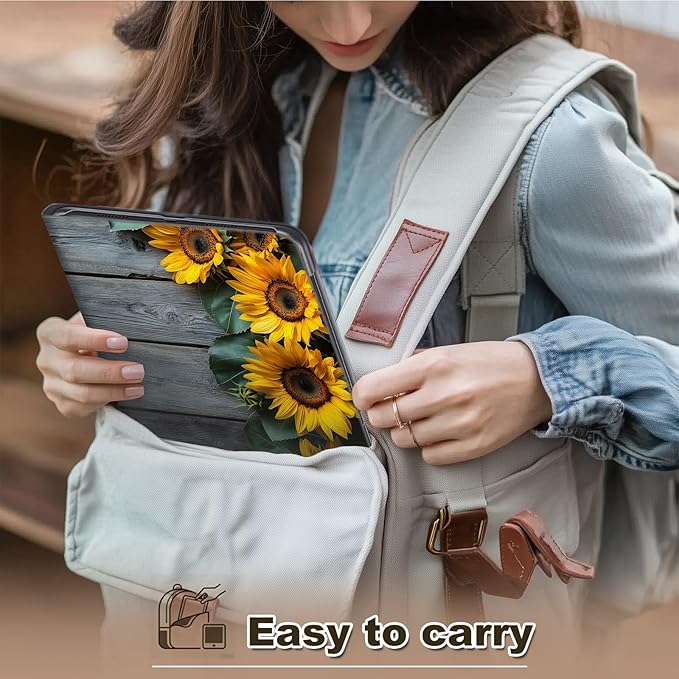 Case for Amazon Fire Max 11 Tablet Case (13th Generation 2023 Release) Multi-Angle Viewing Leather Smart Stand Back Cover with Auto Sleep Wake Wooden Sunflowers