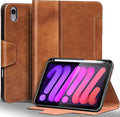 Gexmil Premium Leather Case for iPad mini 7 (A17 Pro) 2024 / iPad mini 6 Generation 2021 8.3 InchPencil Holder Magnetic ClosureShockproof Cowhide CoverAdjustable StandVegetable Tanned Brown