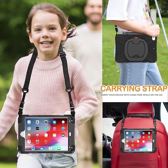 BRAECN for iPad mini 5 Case 2019 iPad mini 4 Case 3-Layer Full-Body Rugged Silicone Case with 360° Rotatable Stand/Hand Grip/Stable Kickstand/Pencil Holder for iPad mini 5th/4th Gen 7.9 Inch-Black