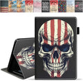 Case for Amazon Kindle Fire 7 Tablet (7 9th/7th Generation 2019/2017 Release) Slim PU Leather Cover with Card Slot &amp Auto Wake/Sleep American Flag Skull