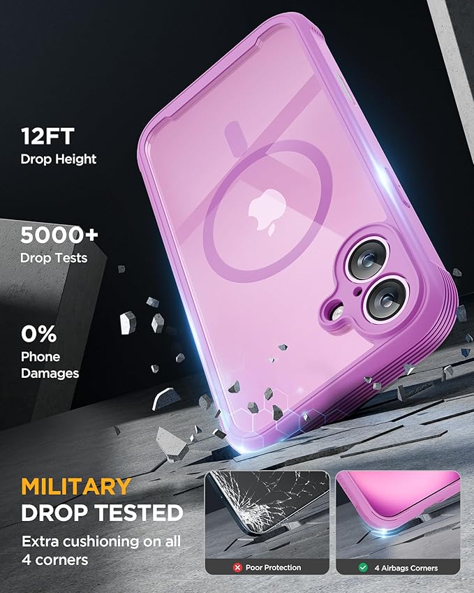 Miracase for iPhone 16 Case 6.1'' [Bubble Free] Full-Body Bumper Phone case with Built-in Full Glass Screen &ampCamera ControlNo GapCompatible with MagSafeDrop Proof 16 CoverPink