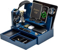 Nightstand Organizer for Men with Large Drawer Wood Phone Docking Station for Phone Apple Watch Wallet &amp Keys Ideal Birthday Gift for Father Husband Bedside Desk Organizer (Blue)
