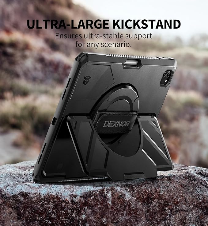 Dexnor Case for iPad Pro 12.9 inch 6th/5th/4th/3rd Gen (2022/2021/2020/2018)Rugged Protective Case with 360° Rotating Hand Strap &amp Stand &amp Screen Protector &amp Pencil Holder Shockproof Cove