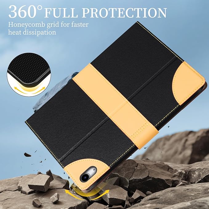 for iPad Air 11 Inch M3 M2 iPad Air 10.9 Inch Case 5th 4th GenLeather Folio Cover with Auto Wake/Sleep Adjustable StandMagnetic Buckle Closure Protection Case-Single Strap Black