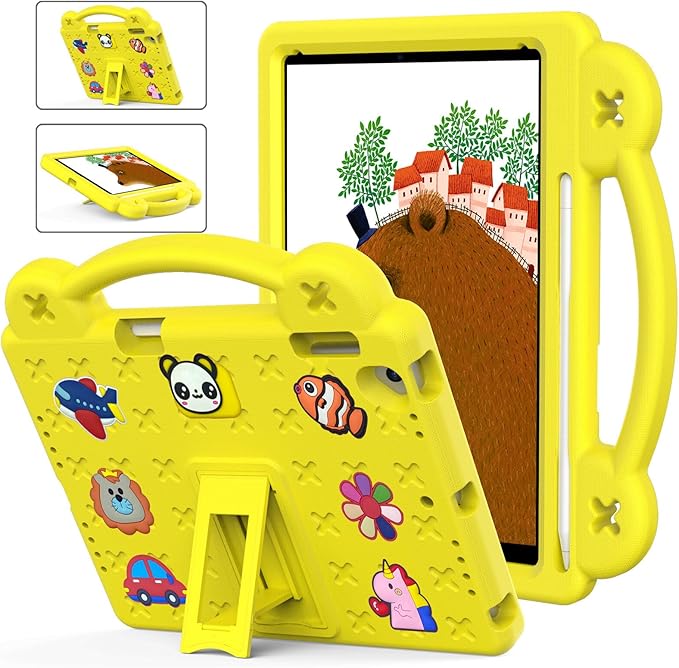 Compatible with Apple iPad Air 1 2013/Air 2 2014/Pro 9.7(2016)/iPad 9.7(2017/2018) Tablet Case Kids Shockproof Protective Case with Shoulder Strap &amp Stand Handle &amp Pen Tray Yellow