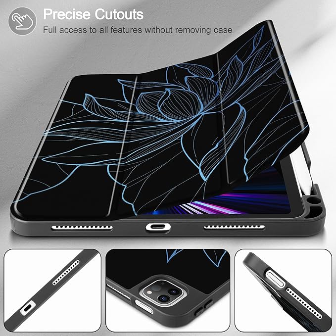 May Chen Case for iPad Pro 11 inch (4th 3rd 2nd &amp 1st Gen) 2022 2021 2020 2018 Trifold Stand + Pencil Holder + Auto Wake/Sleep + Soft TPU Protective Stand Back Cover Botanical line