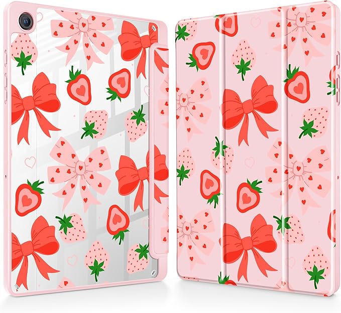 Tuiklol for Samsung Galaxy Tab A9+ Tablet 11” / A9+ Plus 2024 2023Buit-in S-Pen Holder with Clear Protective Cover Transparent Back Shell Auto Wake/Sleep Samsung Tab A9 Plus Coverstrawberries &amp