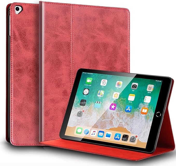 for Ipad Pro 12.9 inch Case 1st/2nd Gen 2015/2017 Old Model Genuine Leather Cover Protective ShellAuto Wake/Sleep.Red