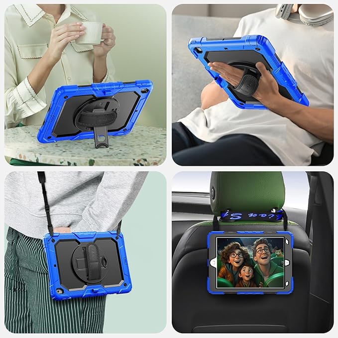 SEYMAC for iPad 9th/8th/7th Generation Case 10.2 2021-2019 Full-Body Shockproof Protective Case with Screen Protector Rotating Stand/Handle/Shoulder Strap for iPad 10.2 Blue/Black