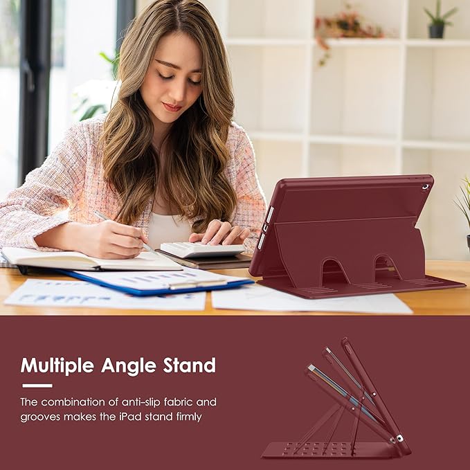 VIKESI Case for iPad 9th / 8th / 7th Generation 10.2 inch (2021/2020/2019 Released)Multiple Angles Magnetic Stand CoverShockproof BackPencil Holderand Auto Sleep/WakeWine