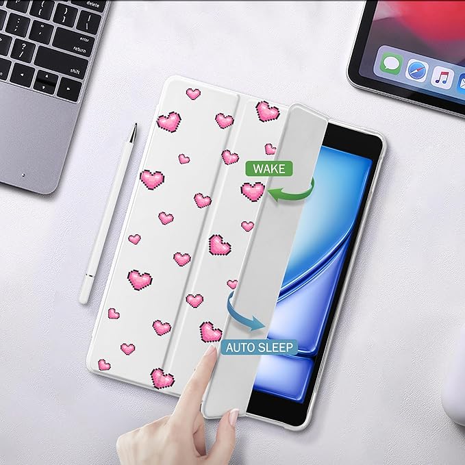 Idocolors Case for iPad 11 inch (A16 Chip) 2025 Generation 11th / iPad 10.9 inch 2022 10th Gen Built-in Pencil Holder with Soft TPU Shockproof Back Shell Auto Wake/Sleep Heart-White