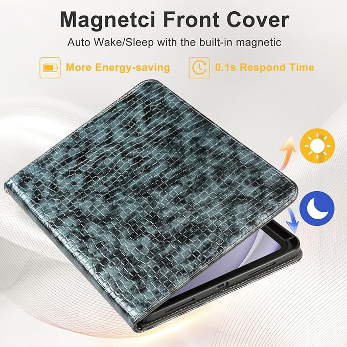 Elegant Case for Samsung Galaxy Tab A9 Plus 11 Inch 2023（Model: SM-X210/X216/X218） Premium Leather Crocodile Cover | Stand | Card Pockets| Wrist Strap| S Pen Holder(Black+Gray)
