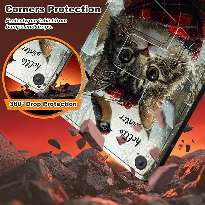 Case for Kindle Fire HD 10 &amp 10 Plus Tablet(13th/11th Gen 2023/2021 Release) 10.1 360 Degree Rotating Swivel Stand Flip Cover with Auto Sleep/Wake Hello Winter Cat